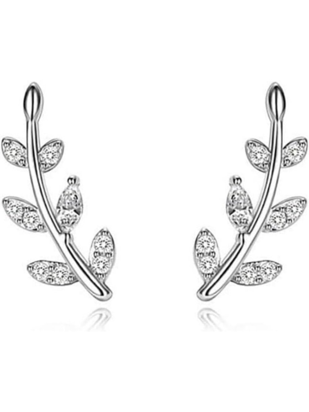 925 Sterling Silver Leaf Crawler Stud Earrings for Women & Teens - Crystal